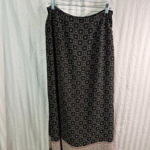 Vintage 90s Kathie Lee Maxi Skirt – Black & Brown – Size 14 – Classic & Flowy